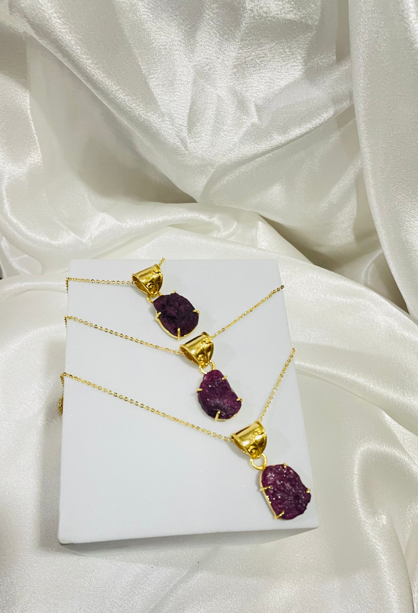 Royal Raw Ruby Pendant in 18K Gold Plating With Adjustable Chain