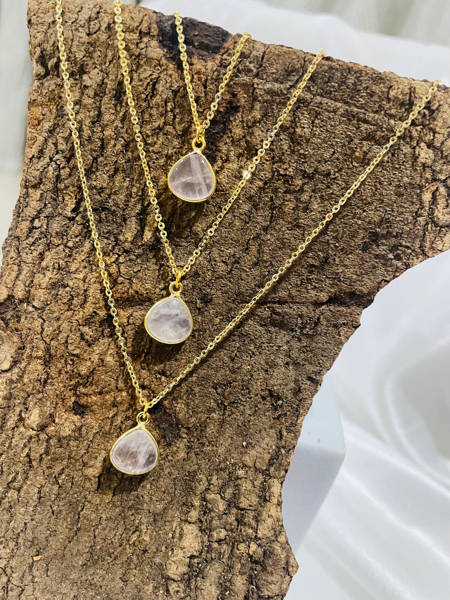 Double-Sided Rose Quartz Pendant in 18K Gold Plating With Adjustable Chain