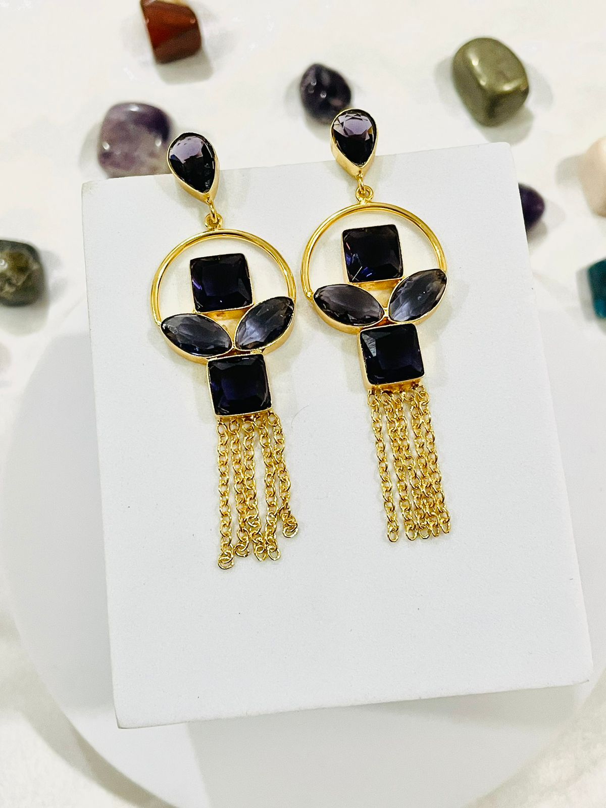 Amethyst Long Dangle Ear Studs