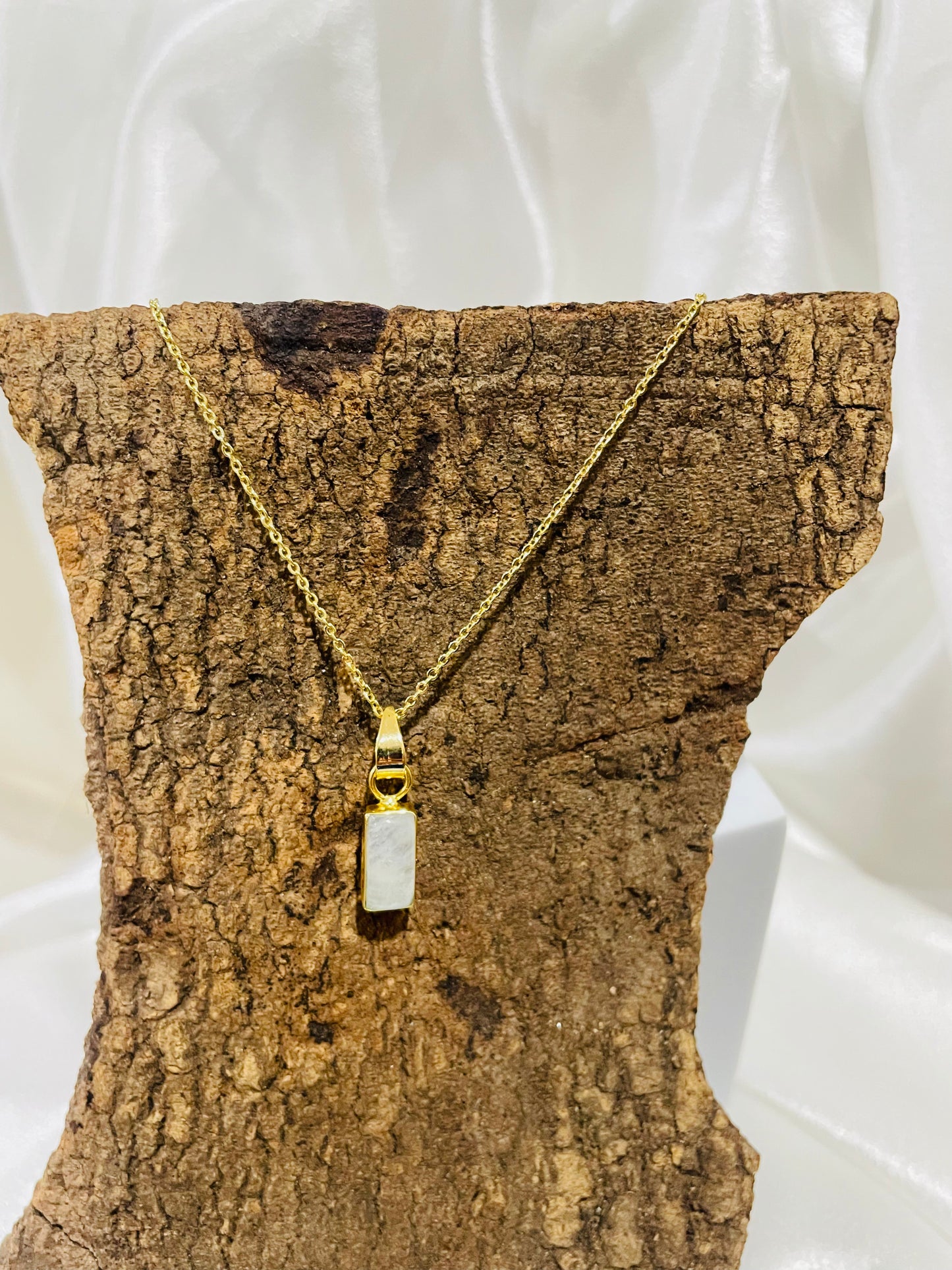 Lunar Glow Moonstone Rectangle Pendant - 18K Gold Plating With Adjustable Chain