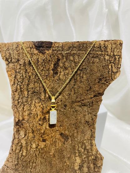 Lunar Glow Moonstone Rectangle Pendant - 18K Gold Plating With Adjustable Chain