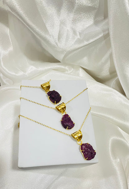 Royal Raw Ruby Pendant in 18K Gold Plating With Adjustable Chain