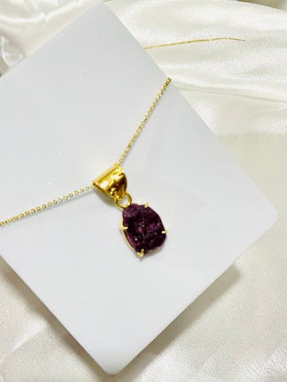 Royal Raw Ruby Pendant in 18K Gold Plating With Adjustable Chain