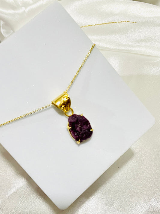 Royal Raw Ruby Pendant in 18K Gold Plating With Adjustable Chain