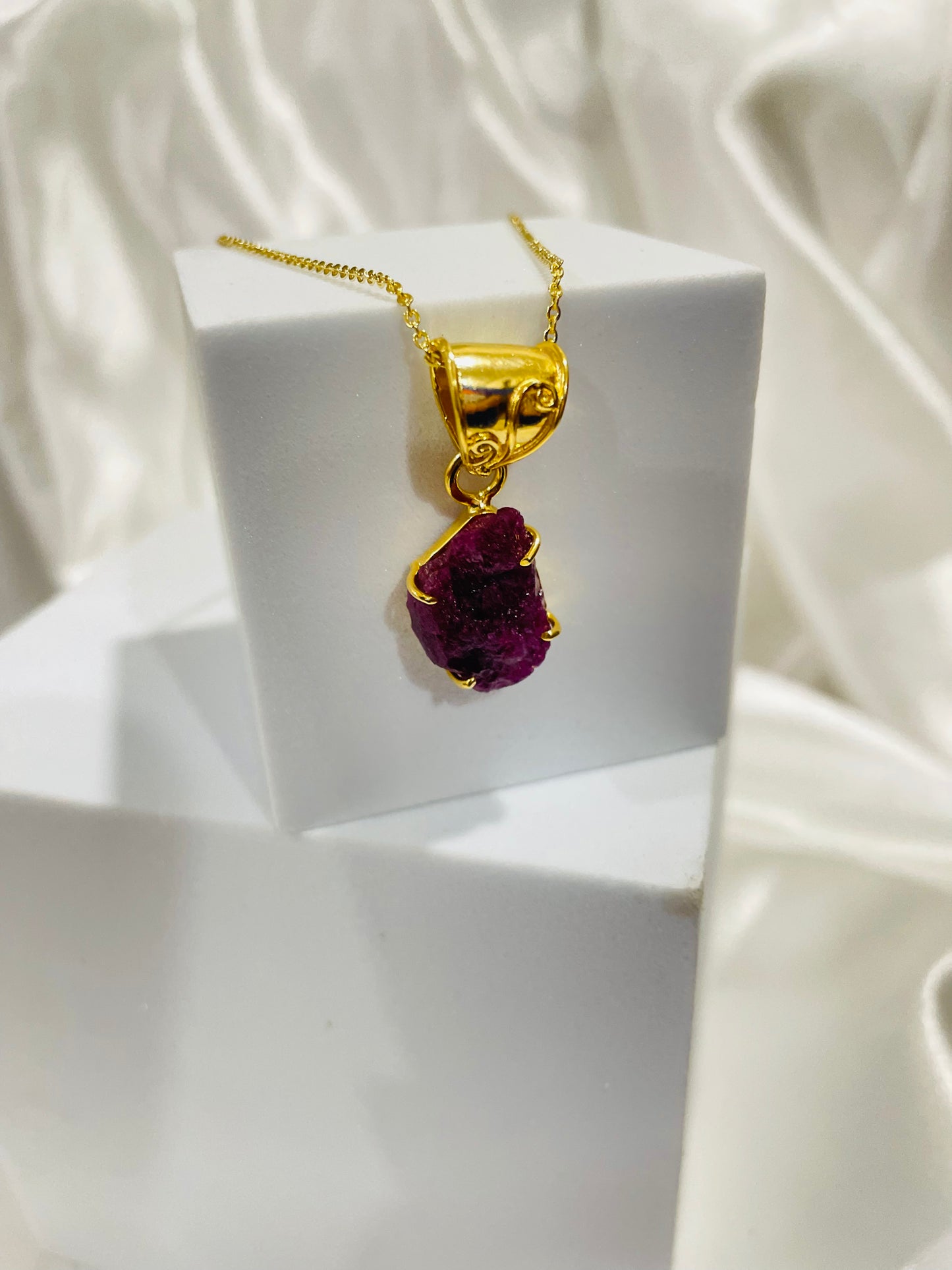 Royal Raw Ruby Pendant in 18K Gold Plating With Adjustable Chain