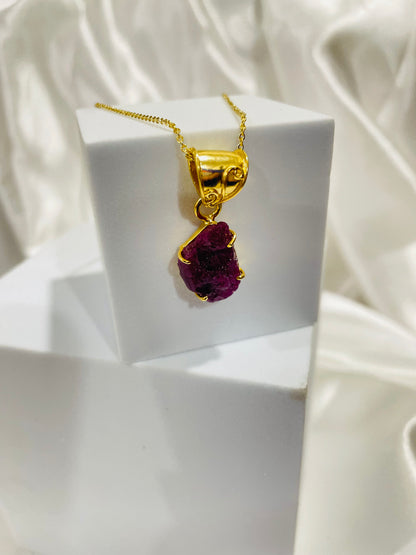 Royal Raw Ruby Pendant in 18K Gold Plating With Adjustable Chain