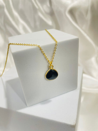 Power Shield Black Onyx Dual-Faced Pendant in 18K Gold Plating With Adjustable Chain