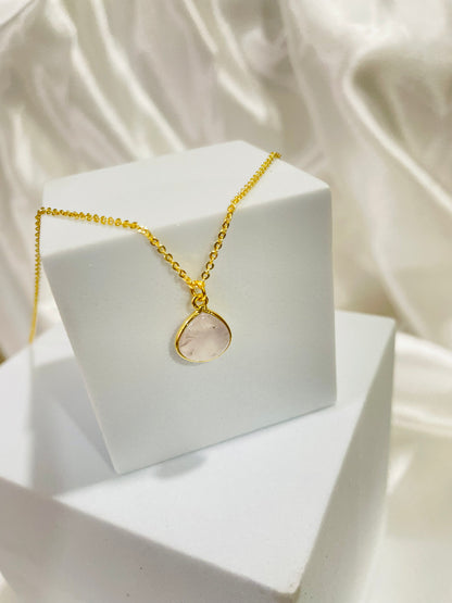 Double-Sided Rose Quartz Pendant in 18K Gold Plating With Adjustable Chain
