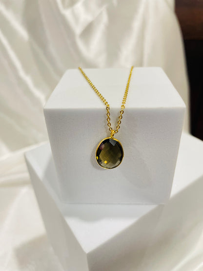 Double-Sided Smoky Quartz Pendant in Gold Plating With Adjustable Chain