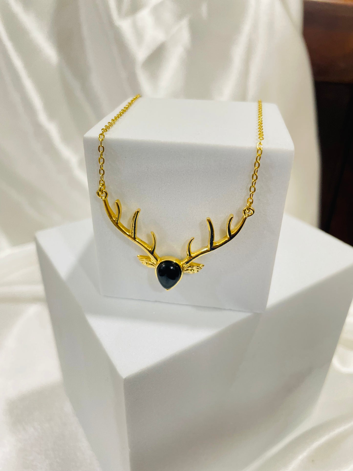 Antler Guardian Black Onyx Pendant in 18k Gold Plated - Strength • Protection • Power