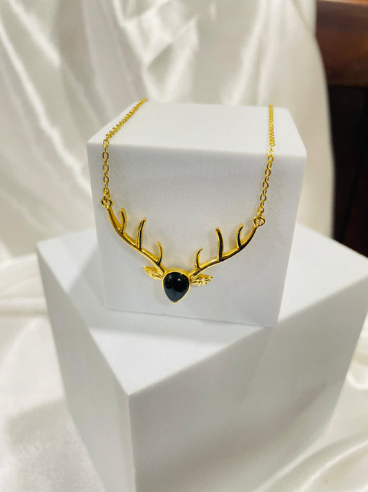 Antler Guardian Black Onyx Pendant in 18k Gold Plated - Strength • Protection • Power