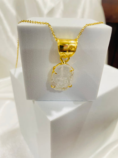 Raw Herkimer Diamond Luxe Pendant with Adjustable 18K Gold-Plated Chain