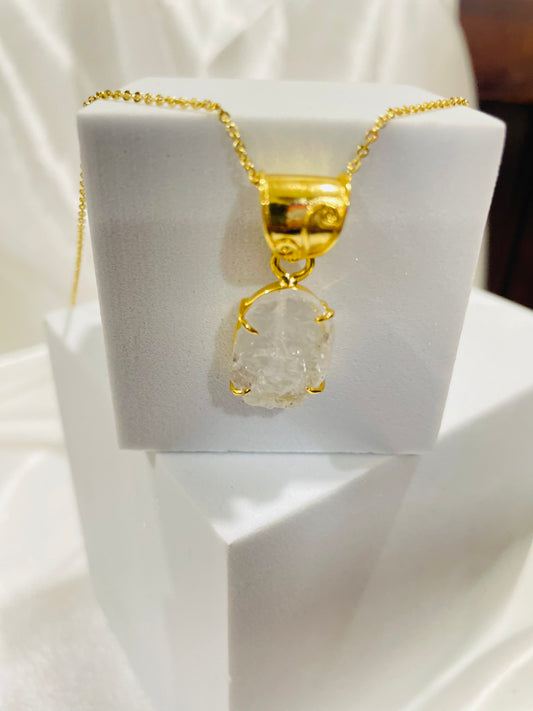 Raw Herkimer Diamond Luxe Pendant with Adjustable 18K Gold-Plated Chain