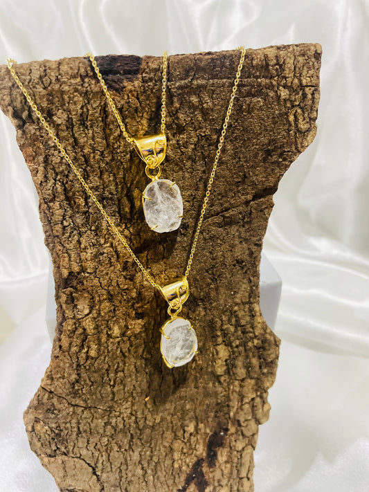Raw Herkimer Diamond Luxe Pendant with Adjustable 18K Gold-Plated Chain