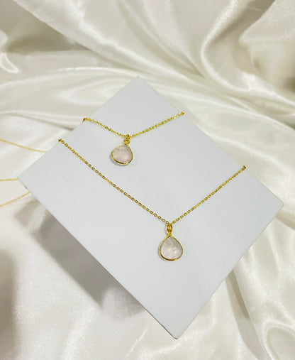 Double-Sided Rose Quartz Pendant in 18K Gold Plating With Adjustable Chain