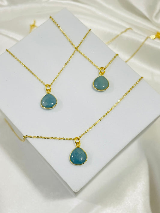 Ocean Clarity Aquamarine Dual-Faced Pendant in 18K Gold Plating With Adjustable Chain