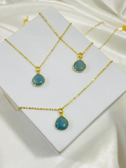 Ocean Clarity Aquamarine Dual-Faced Pendant in 18K Gold Plating With Adjustable Chain