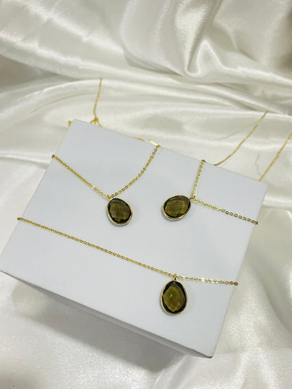 Double-Sided Smoky Quartz Pendant in Gold Plating With Adjustable Chain