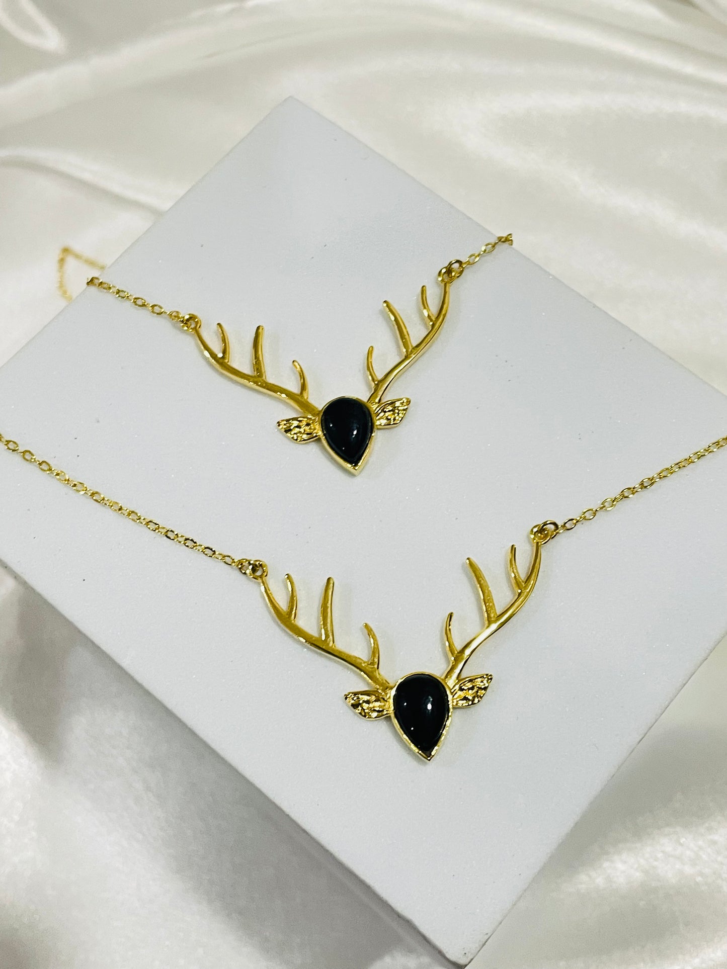 Antler Guardian Black Onyx Pendant in 18k Gold Plated - Strength • Protection • Power