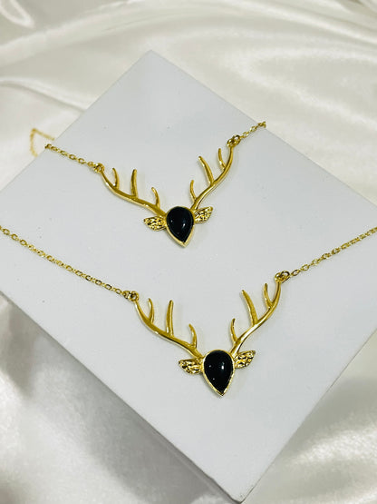 Antler Guardian Black Onyx Pendant in 18k Gold Plated - Strength • Protection • Power