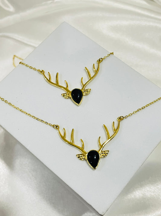 Antler Guardian Black Onyx Pendant in 18k Gold Plated - Strength • Protection • Power