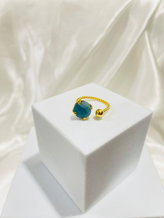 Celestial Aquamarine Cuff Ring in 18K Gold Plated for Calm, Intuition & Emotional Confidence