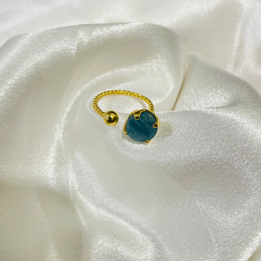 Celestial Aquamarine Cuff Ring in 18K Gold Plated for Calm, Intuition & Emotional Confidence