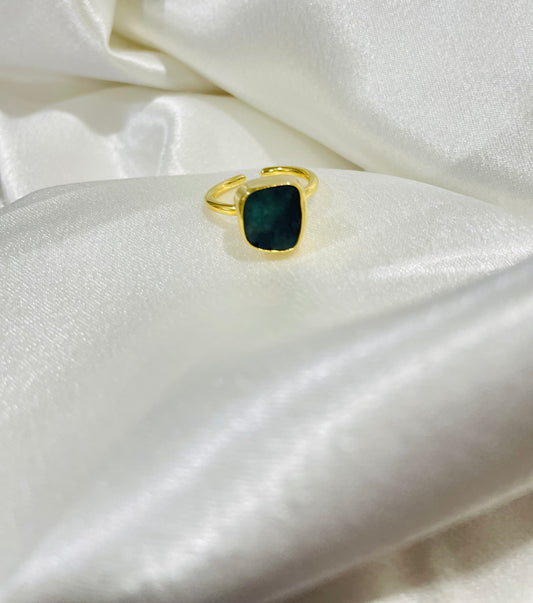Regal Raw Emerald Royal Ring in 18K Gold Plated for Abundance, Growth & Lasting Success