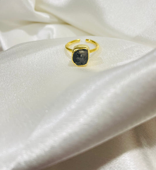 Herkimer Diamond Zenith Ring in 18K Gold Plated for Manifestation, Clarity & Higher Awakening