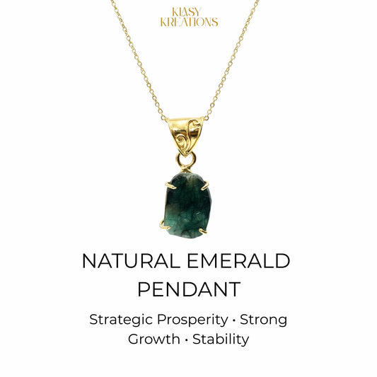 Raw Emerald Pendant with Adjustable 18K Gold-Plated Chain