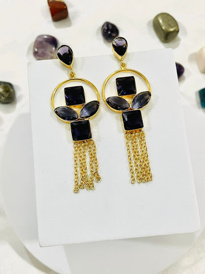 Amethyst Long Dangle Ear Studs