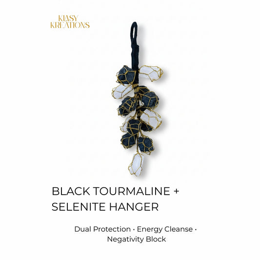 Black Tourmaline + Selenite Hanger - Protection | Aura Cleansing | Energy Shield