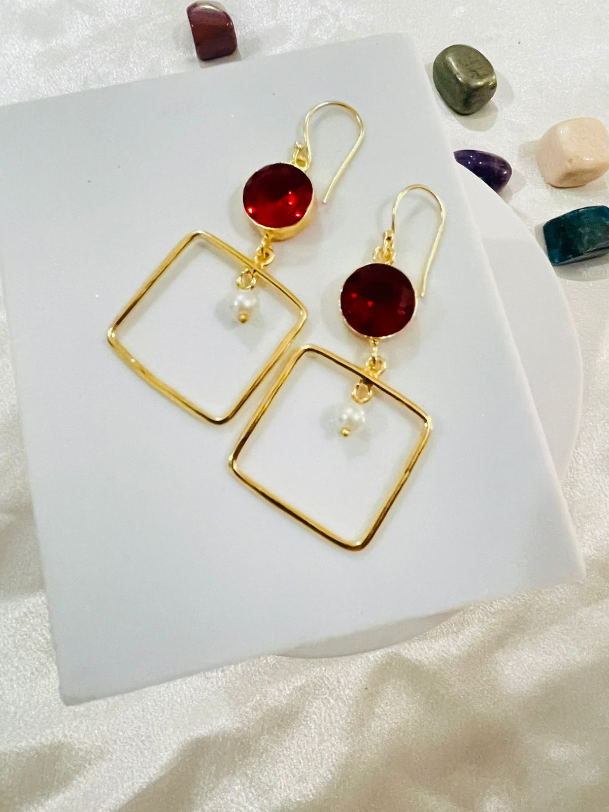 Garnet Geometric Drop Earrings