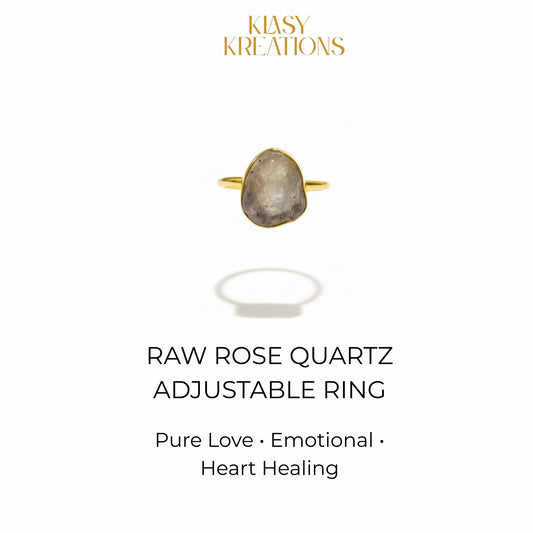 Blossoming Raw Rose Quartz Ring in 18K Gold Plated for Pure Love, Romance & Emotional Healing