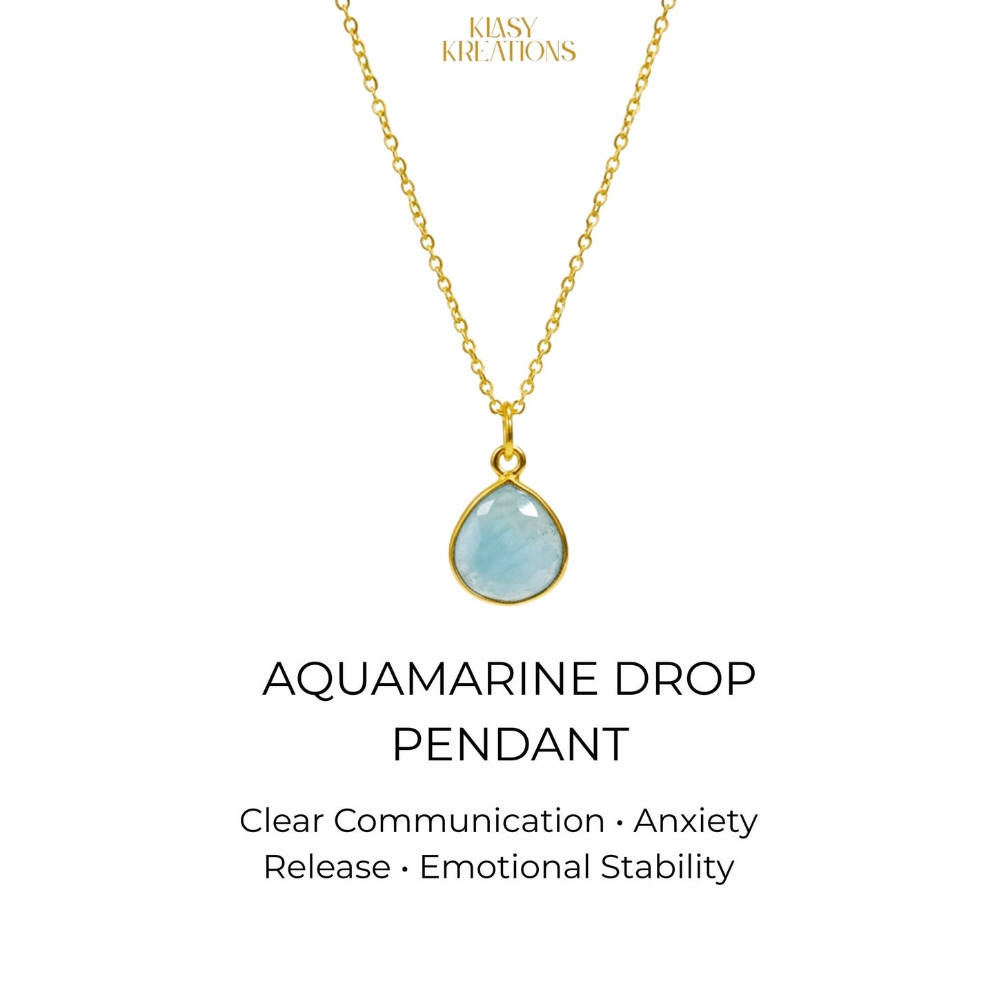 Ocean Clarity Aquamarine Dual-Faced Pendant in 18K Gold Plating With Adjustable Chain