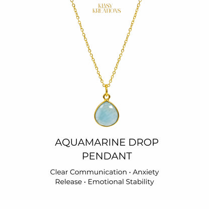 Ocean Clarity Aquamarine Dual-Faced Pendant in 18K Gold Plating With Adjustable Chain