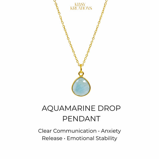 Ocean Clarity Aquamarine Dual-Faced Pendant in 18K Gold Plating With Adjustable Chain