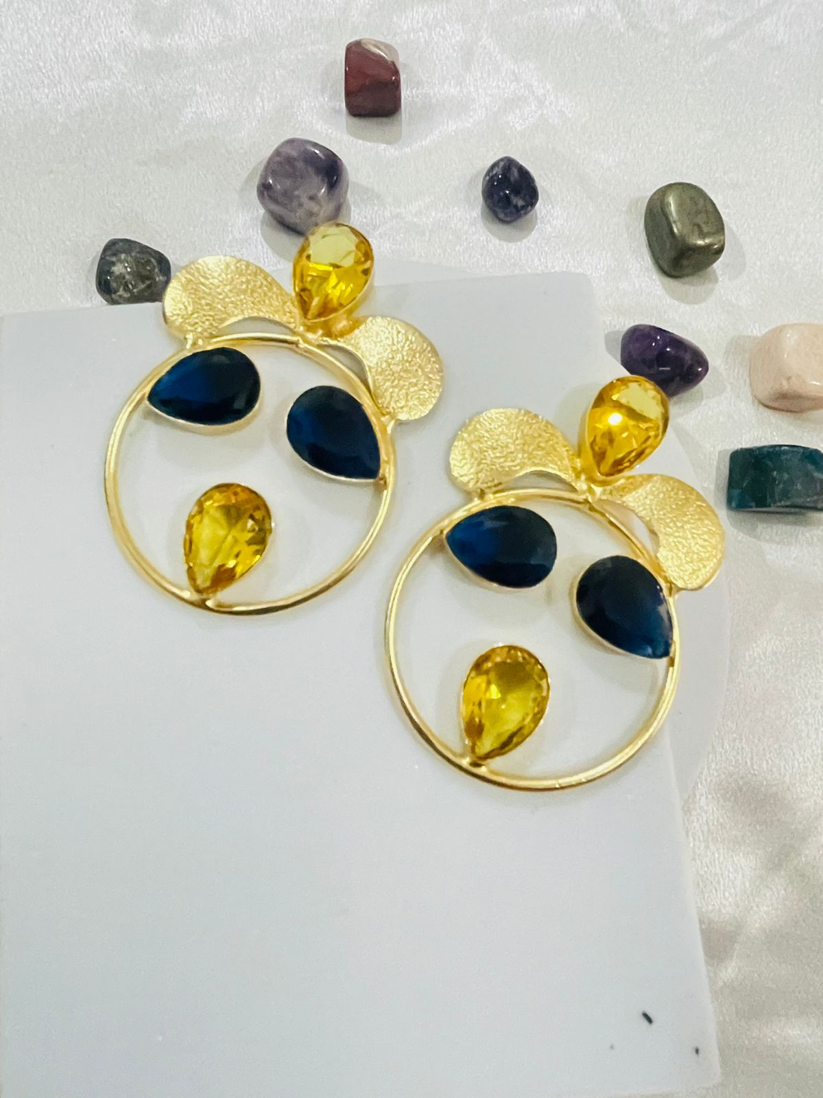 Blue Onyx Quartz & Citrine Harmony Hoop Earrings