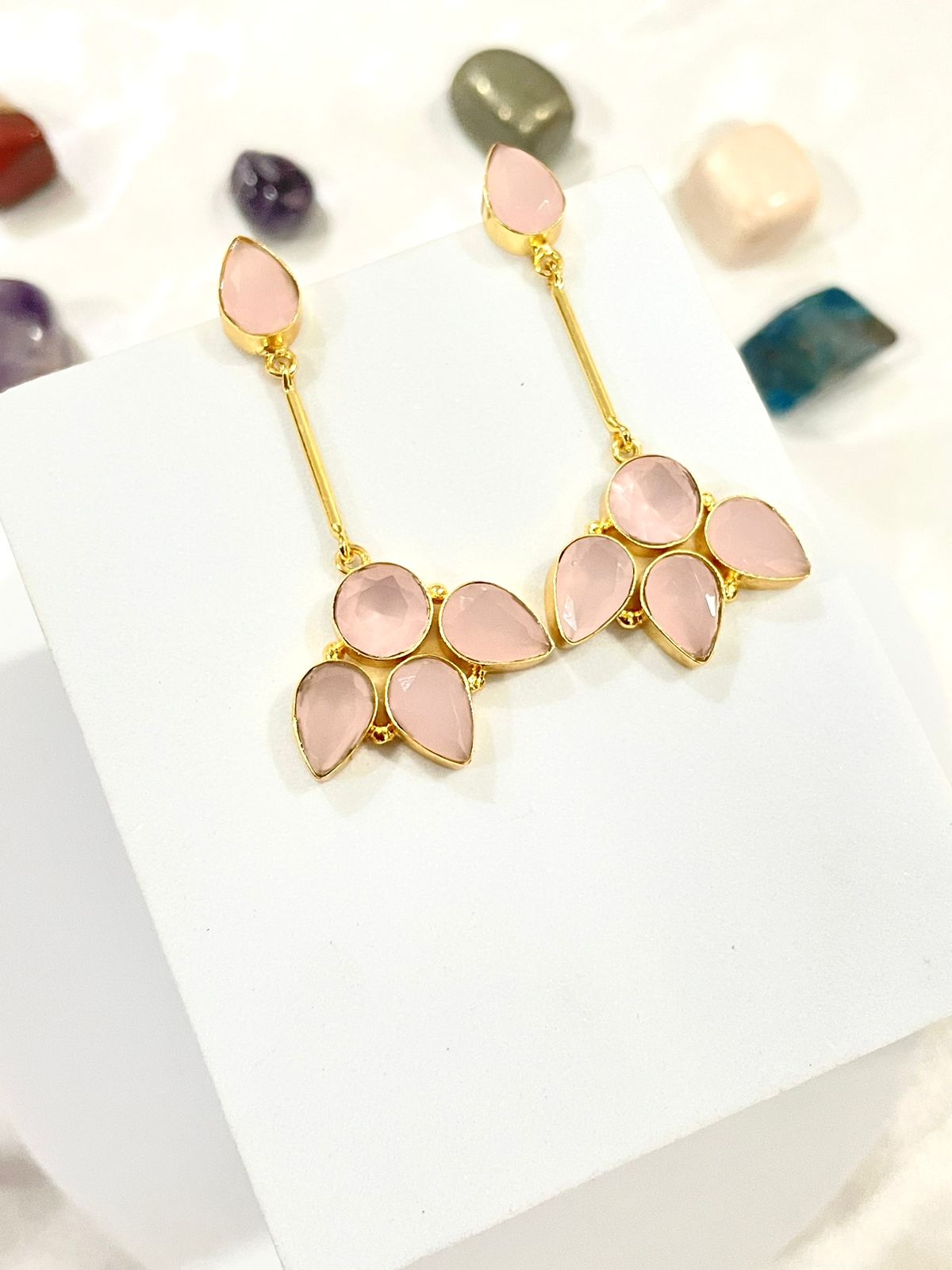 Rose Quartz Petal Cluster Earrings