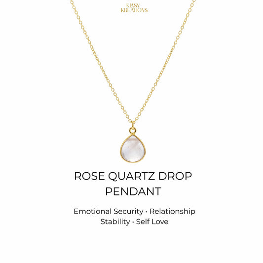 Double-Sided Rose Quartz Pendant in 18K Gold Plating With Adjustable Chain
