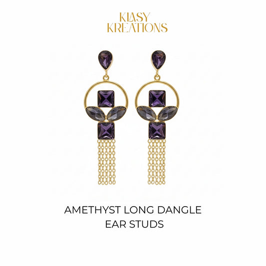 Amethyst Long Dangle Ear Studs