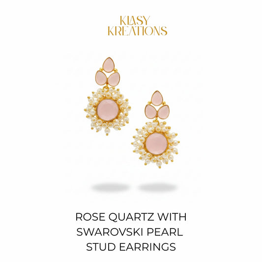 Rose Quartz & Swarovski Pearl Stud Earrings