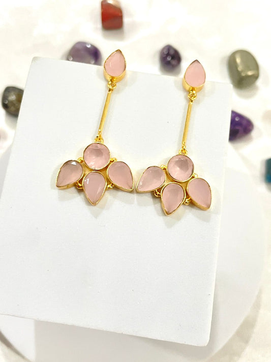 Rose Quartz Petal Cluster Earrings
