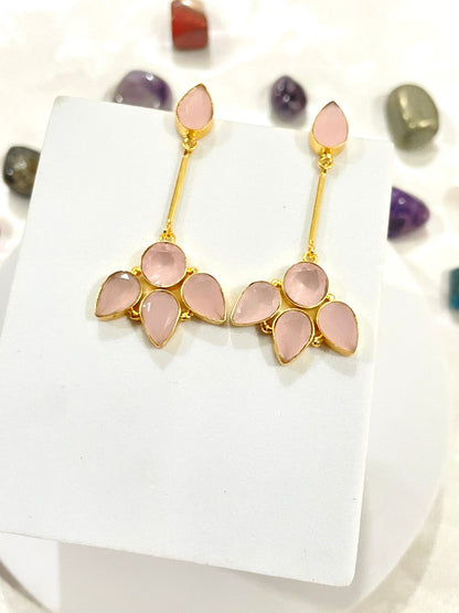 Rose Quartz Petal Cluster Earrings