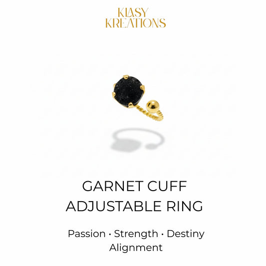 Regal Garnet Cuff Ring in 18K Gold Plated for Passion, Strength & Destiny Alignment