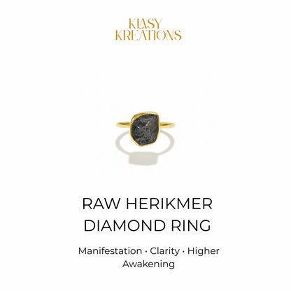 Herkimer Diamond Zenith Ring in 18K Gold Plated for Manifestation, Clarity & Higher Awakening