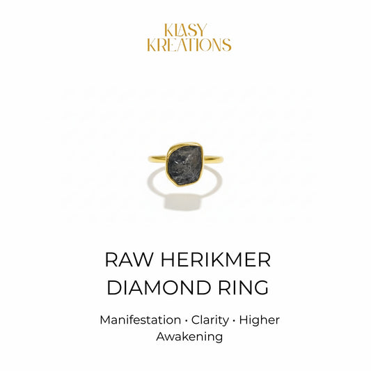 Herkimer Diamond Zenith Ring in 18K Gold Plated for Manifestation, Clarity & Higher Awakening