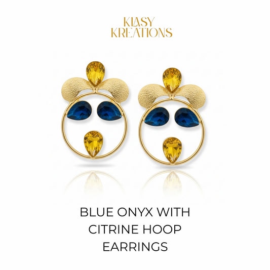 Blue Onyx Quartz & Citrine Harmony Hoop Earrings