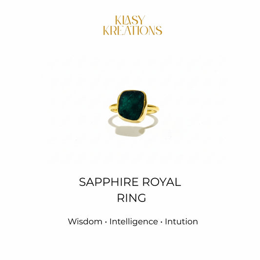 Sapphire Royal Wisdom Ring in 18K Gold Plated for Intelligence, Intuition & Divine Protection