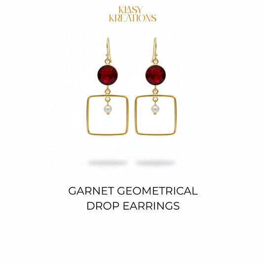 Garnet Geometric Drop Earrings